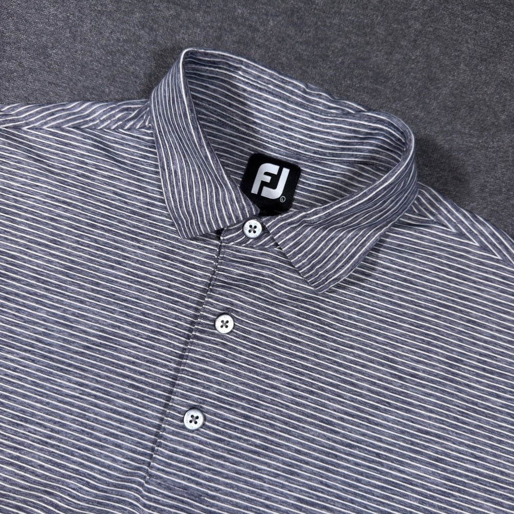 FootJoy Golf Polo Mens Large White Striped Short Sleeve Performance Stretch